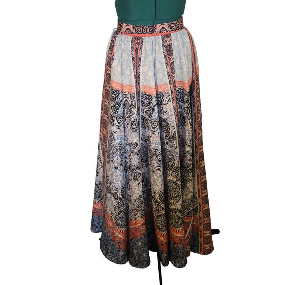 Versona Boho Maxi Skirt Women Med Blue Coral Floral Patchwork Print Long Skirt - Picture 1 of 4